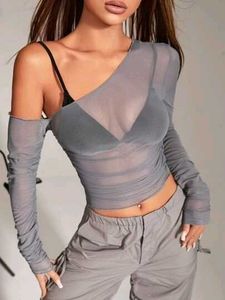 One shoulder mesh top