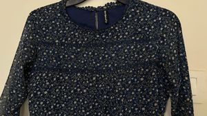 Navy Blue Floral Full Sleeve Top