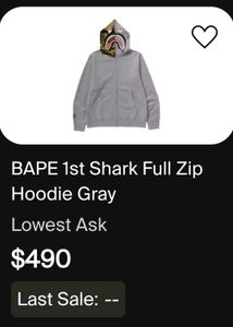 BAPE Shark OG Full ZipHoodie Grey size S