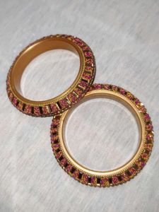 Pink & Gold Beaded Bangles