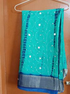 Georgget Daily Wear Saree, Green With black border