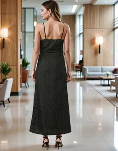 Shein Party Slit Polka-Dot Pattern Maxi Sheath