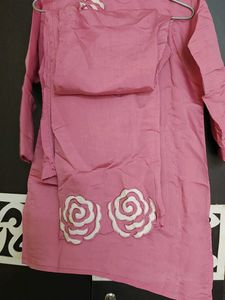 Embellished Pink Co Ord Set With Flower Embroidery