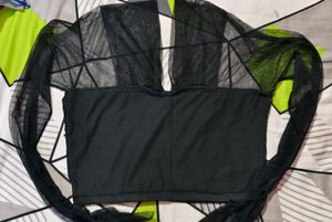 Black Mesh Sleeve Top