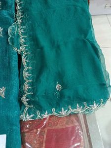 Teal Embroidered Dress Material