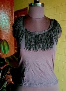 MANGO Fringed Lilac Tank Top
