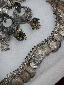 Oxidized Silver Jhumka Earrings with Kamarband