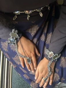 Oxidised round mirror belt and Haathphool