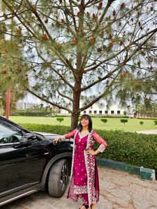 A Festive Wear Long Suit With Shrug, Pant & Dupata