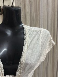 Lace Trim Tie-Front cardigan
