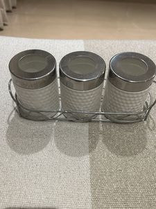 Set Of 3  Ceramic Storage Bottles With Stand