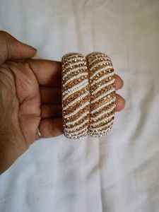 Beaded Gold & White Bangles