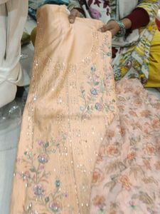 Peach Embroidered suit Set