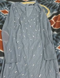 V - Neck Embellished Net Sheath Dress