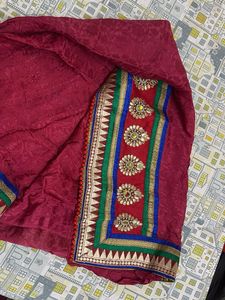 Maroon &amp; Gold Trim Saree