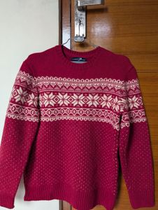 Red Maroon Patterned Wool Sweater