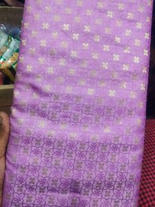 Purple Silk Fabric With Golden Jari Work