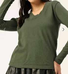 Dressberry Olive Green Solid Pullover