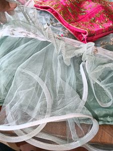 Pink And Sea Green Lehnga With Dupatta