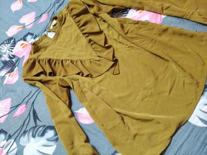 Ruffled Long Sleeve Blouse Olive Color