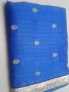 Blue &amp; Gold Embroidered Saree