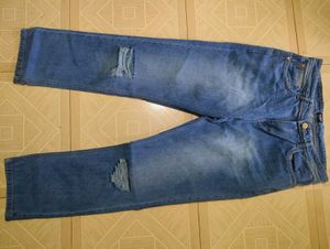 Shein Full Length Mid Wash Fixed Waist Knee Slit J