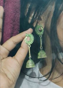 Green Peacock Jhumka Earrings