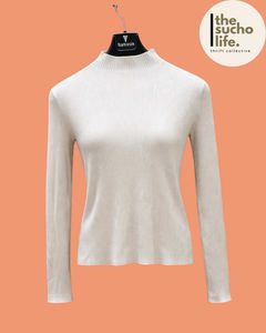 White Ribbed Mock Neck Top | Polo | Women