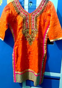 Orange Embroidered Kurta