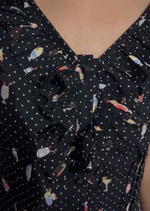 Black Ruffle Top with Fun Drink Print – For Your Q