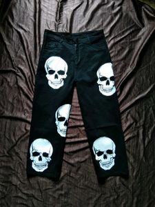 Skull Painted Black Denim Jeans
