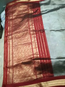 Elegant Grey color Dharmavaram Saree with RedBorde