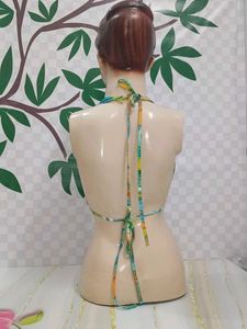 (1300)Colorful Marble Print Bikini Top