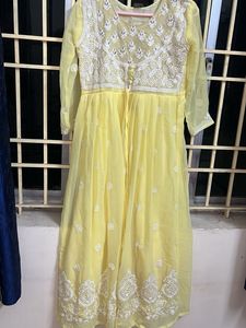 Lemon yellow Georgette Anarkali