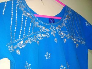 Womens Festive Wear Blue Kurti With Pyjama Pant.