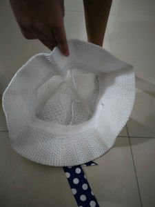 White Hat For Girls Polka Dot Sun