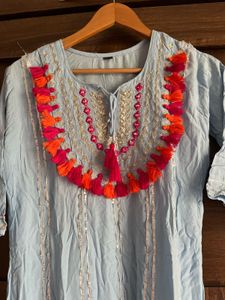 Tassel yoke blue kurta