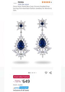 Peora White And Blue Zirconia Drop Earrings