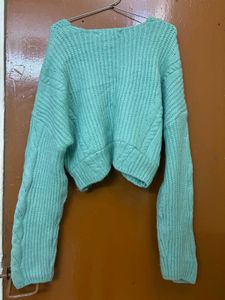 Korean V Neck Cropped Baggy Pullover