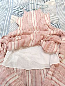 Pink Colour Vero Moda Cotton Striped Midi Dress