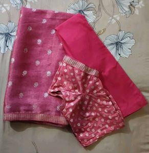 Party wear saree in rose pink colour