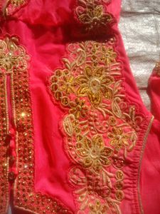 Light Red  &amp; Gold Embroidered Anarkali