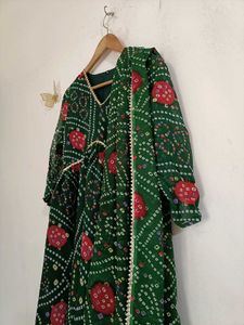 Green Bandhani Kurta Set