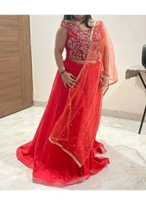 🔥 Karvachauth Offer Carrot Colour Lahenga 🔥