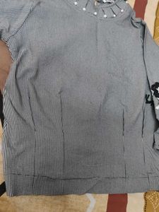 Striped Blouse with Floral Embroidery