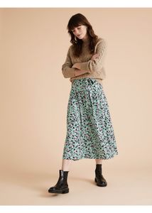 Green Floral Midi Skirt For women