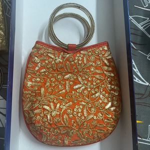 Unused Gold &amp; Orange Sequin Clutch