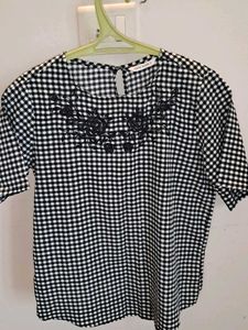 Checkered Embroidered Top
