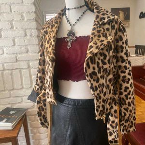 brand new (zara)leopard print biker jacket