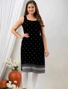 Black Printed Sleeveless Kurti
